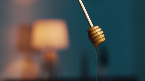 Tropfende Löffel Honig aus nächster Nähe — Stockvideo