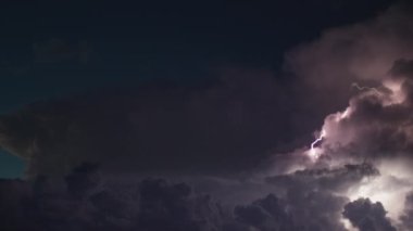 Long shot of a big thunderstorm in the clouds 