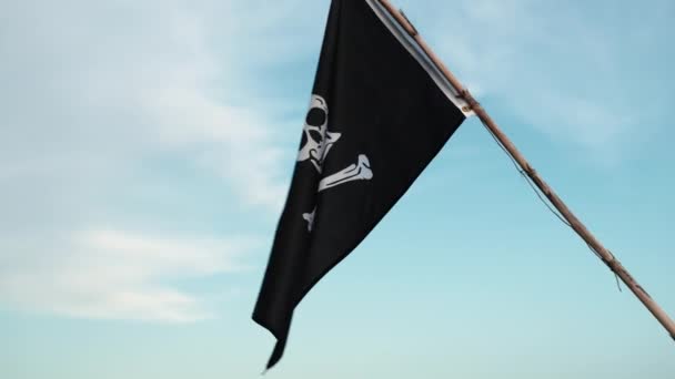 Κοντινό Πλάνο Του Pirates Flag Στην Παραλία — Αρχείο Βίντεο