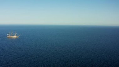Aerial view of Amerigo Vespucci sailing ship in the open sea