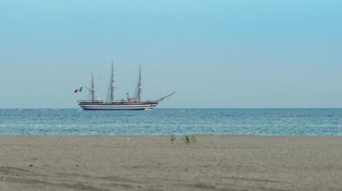 Long shot of Amerigo Vespucci sailing ship in the sea