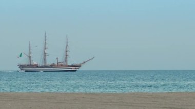 Long shot of Amerigo Vespucci sailing ship in the sea