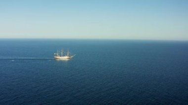 Aerial view of Amerigo Vespucci sailing ship in the open sea