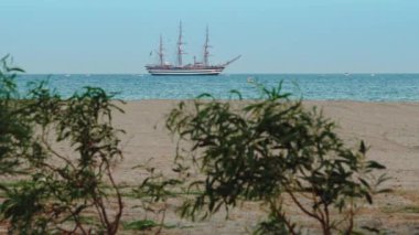 Long shot of Amerigo Vespucci sailing ship in the sea