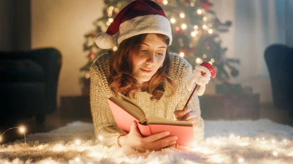 Girl Writes Christmas Letter Santa Claus — Stock Photo, Image