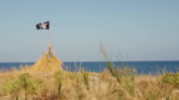 Close Pirates Flag Beach — Stockvideo