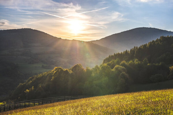 Landscape of the White Carpathians on a sunny day.