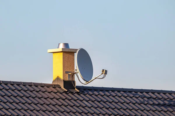 Chimney Family House Which Satellite Dish Attached Stock Picture
