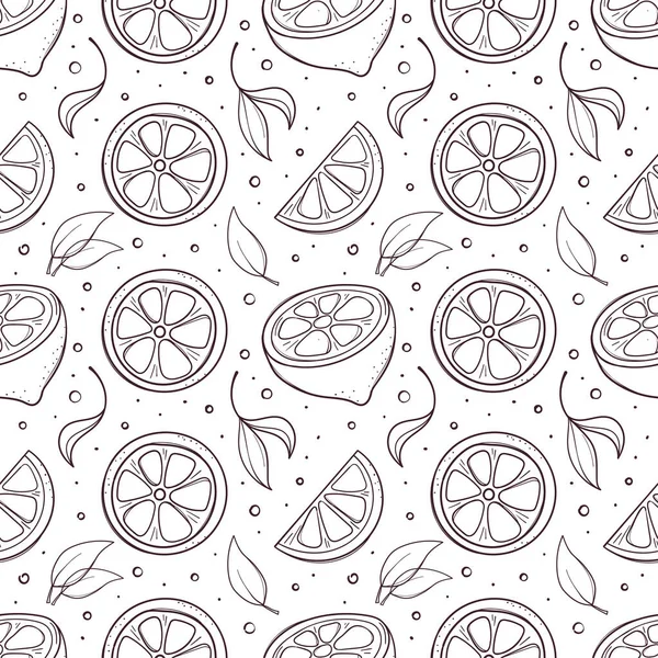 Elle çizilmiş siyah ve beyaz, limon ve yapraklı, pürüzsüz desen