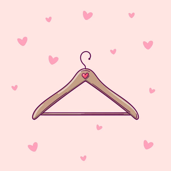 Percha de ropa vectorial dibujada a mano aislada sobre fondo rosa con corazones — Vector de stock