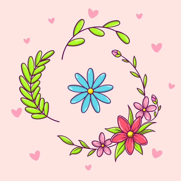 Oluşturma çelenkleri için el çizimi renkli çiçek seti