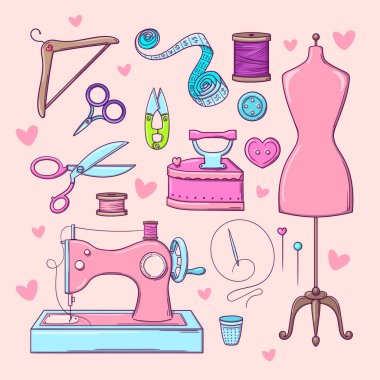 El yapımı. Karalama biçiminde dikiş için elementler kümesi