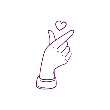 Kore aşk işareti, sevgililer günü poster süsü. Kalp çizimi olarak Korece parmak