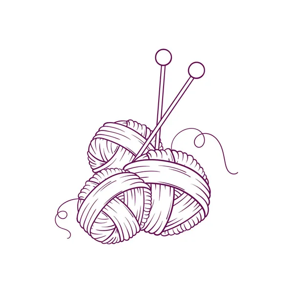 Mão desenhada três bolas de fios e agulhas em estilo doodle isolado no fundo branco — Vetor de Stock