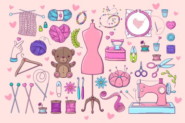 El yapımı. Karalama biçiminde dikiş için elementler kümesi