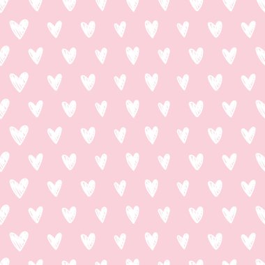 Vector seamless pattern with hand drawn hearts on pink background. Seamless pattern with hearts