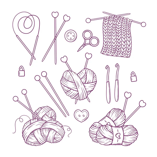 Χειροποίητο. Συλλογή από ασπρόμαυρα στοιχεία για ράψιμο, πλέξιμο και χειροτεχνία σε στυλ doodle Royalty Free Εικονογραφήσεις Αρχείου