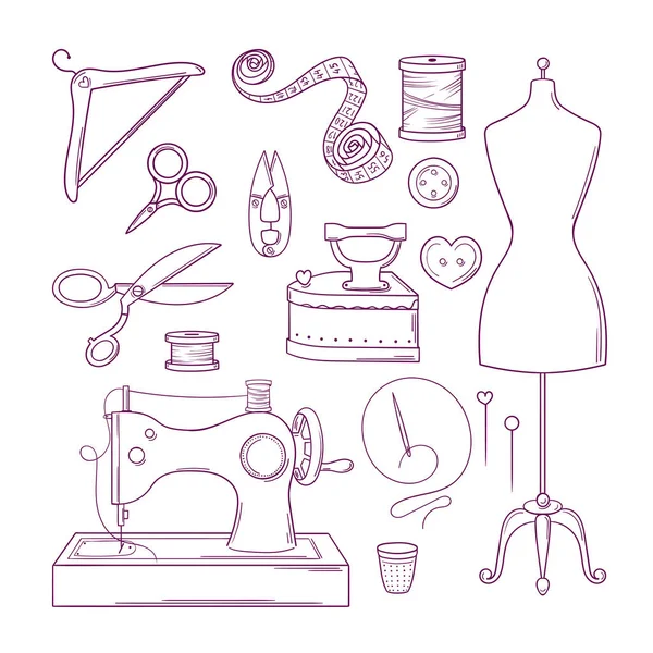 手工做的Set of elements for sewing in doodle style — 图库矢量图片