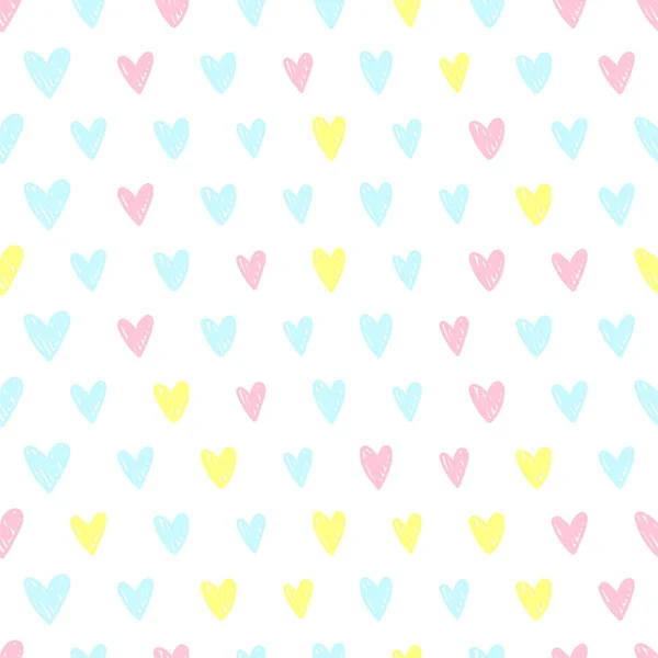 Vektor sömlöst mönster med färgglada handritade hjärtan på vit bakgrund. Sömlöst mönster med hjärtan — Stock vektor