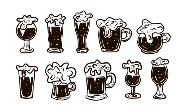 Octofest Copos Cerveja Vetorial Canecas Estilo Doodle Bebe Cerveja Ilustração — Vetor de Stock