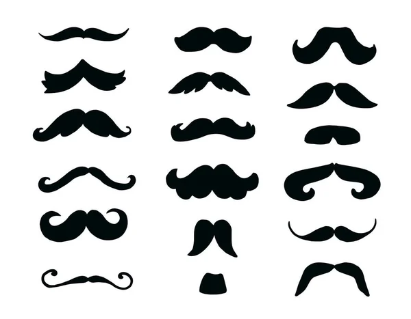 Set Black Mustache Icons White Background Big Collection Black Mustache — Stock Vector