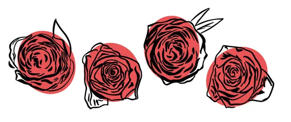 Set Roses Couleur Rose Pastel Dessiné Style Doodle Illustration Vectorielle — Image vectorielle