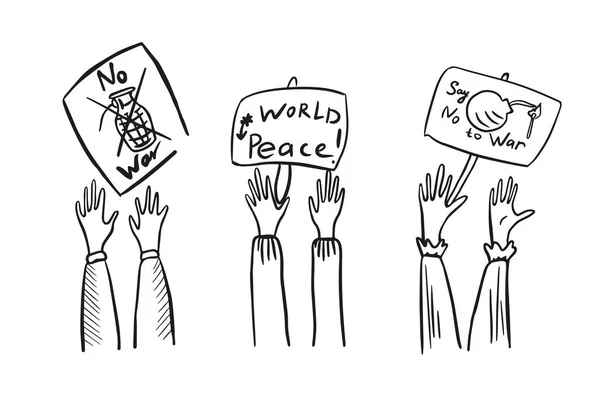 포스터를 전쟁을 반대하고 전쟁을 거부하라 세상에 Vector Illustration Doodle 스타일 — 스톡 벡터
