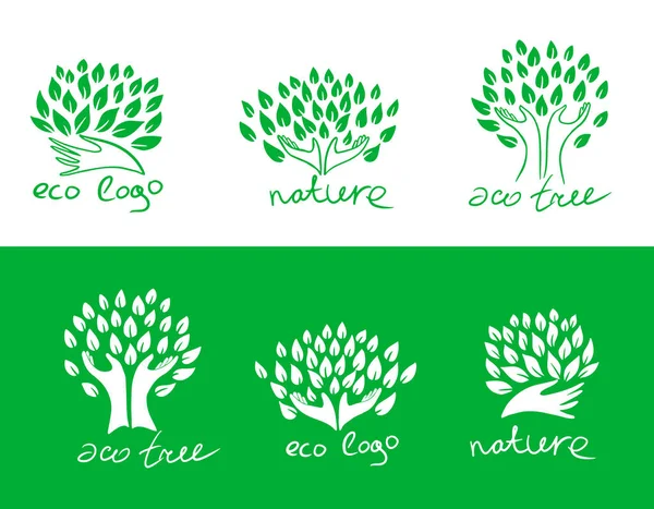 Mani Albero Con Foglie Verdi Logo Simbolo Icona Illustrazione Vettore — Vettoriale Stock