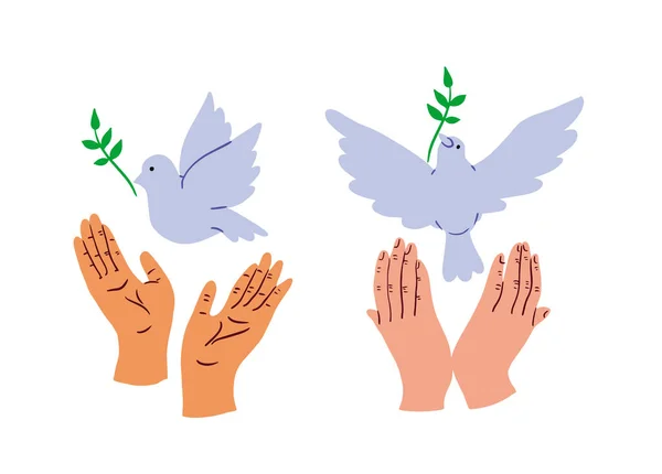 平和のシンボル 手に鳩 手の絵を保持する手 — ストックベクタ