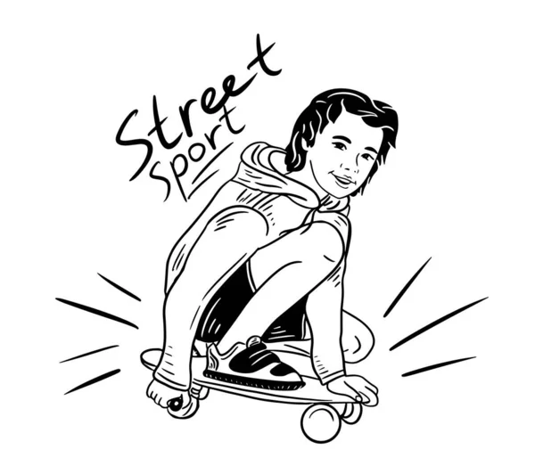 Menino Adolescente Skateboard Street Sport Skateboarding Vecrtor Ilustration Image Desenhado — Vetor de Stock