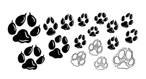 Πόδια Γάτας Σκύλου Ίχνη Ζώων Βήμα Σχήμα Χειροποίητη Διανυσματική Σόλα — Διανυσματικό Αρχείο