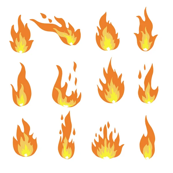 Flame Fire Icons Cartoon Style Flames Different Shapes Set Fiery — Stock Vector