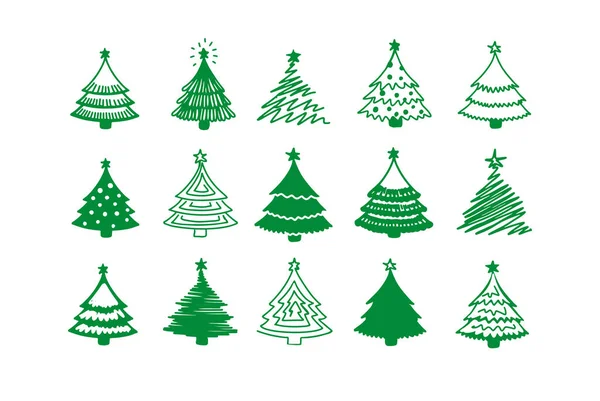 Colección Árboles Navidad Diseño Plano Moderno Iconos Del Árbol Navidad — Vector de stock
