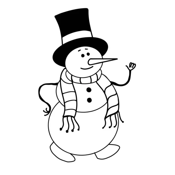 Silindir Şapkalı Neşeli Bir Kardan Adam Eşarp Noel Deki Gibi — Stok Vektör