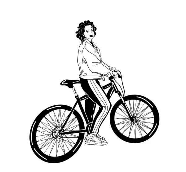 Diseño Carácter Vectorial Una Mujer Joven Adulta Que Monta Bicicletas — Archivo Imágenes Vectoriales