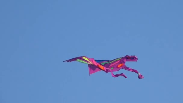 Video de la cometa de colores volando en el cielo azul claro — Vídeo de stock