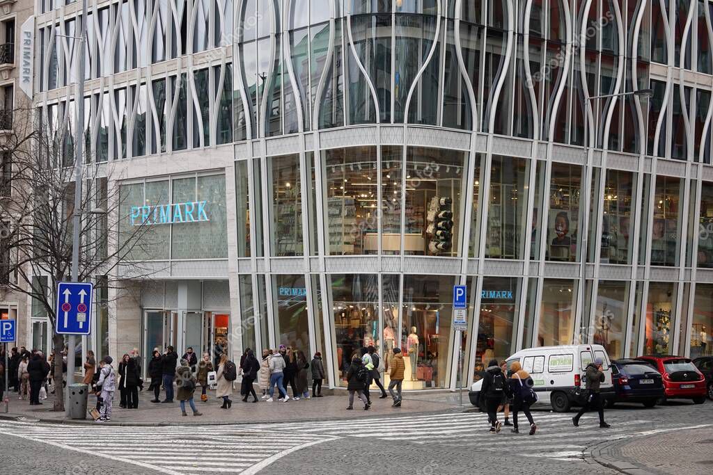 Prague, Czech Republic - March 5 2022: Clothing store Primark in the newly built The Flow Building on Wenceslas Square in Prague. High quality photo