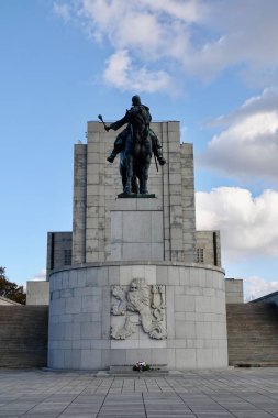 Equestrian statue of Jan Zizka of Trocnov in front of National Monument at Vitkov hill in Prague, Czech Republic. High quality photo