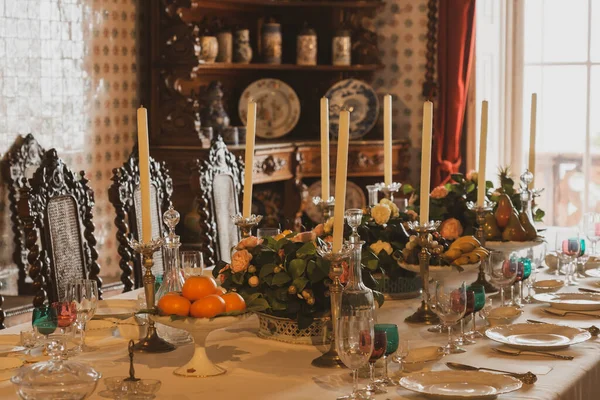 Palacio Pena Representation Old Hall Table Set Eating — Stock Photo, Image