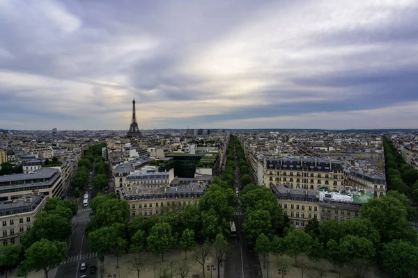 Vista Telhado Arco Triunfo Paris Com Torre Eiffel Centro Das — Fotografia de Stock