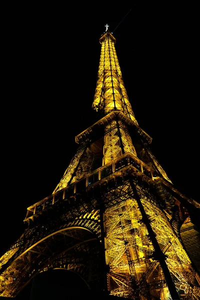 Fotografia Torre Eiffel Com Luzes Acesas Noite Fundo Preto — Fotografia de Stock