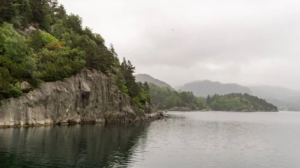 Lysefjord Landscape Cliffs Foreground Reflection Water Cloudy Day — Φωτογραφία Αρχείου