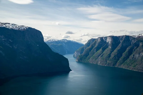 Beautiful Naerofjord High Mountains Waterfall Norway — Fotografia de Stock