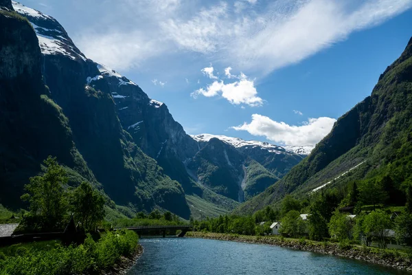 Fjord Surrounded Green Trees High Mountains Norway — Stock fotografie