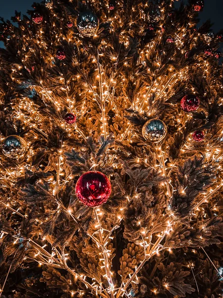 Christmas Tree New Year Tree Garlands Lanterns — Zdjęcie stockowe