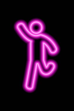 Neon pink silhouette of a running man who waves his hand. Vector illustration