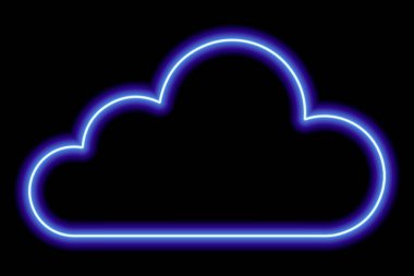 Blue neon cloud on a black background. Linear contour. Weather. Vector illustration
