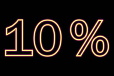 10 percent inscription on a black background. Yellow-purple line in neon style. Vector illustration