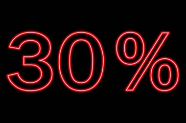 30 percent inscription on a black background. Red line in neon style. Vector illustration