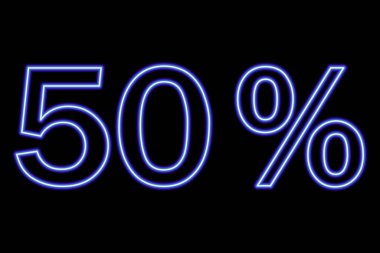 50 percent inscription on a black background. Blue line in neon style. Vector illustration